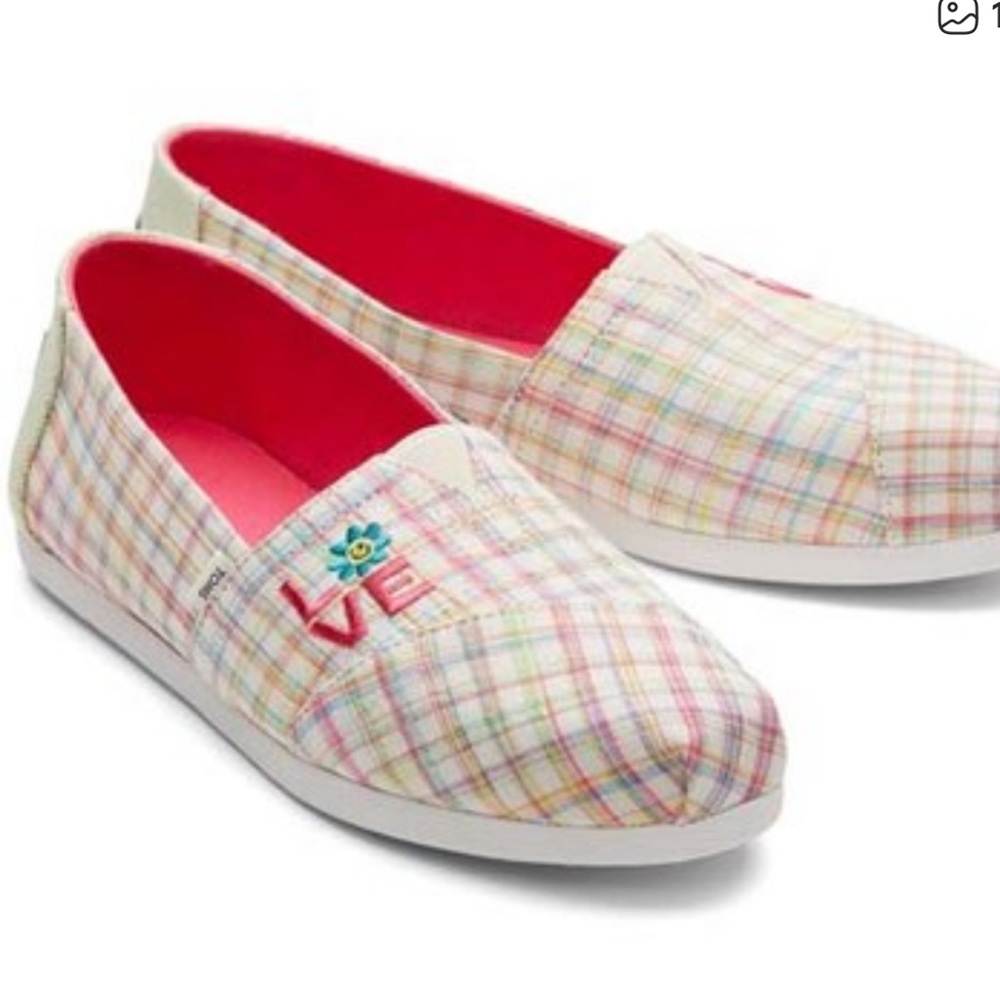 NIB Toms Alpargata Natural Summer Plaid Love Espadrilles